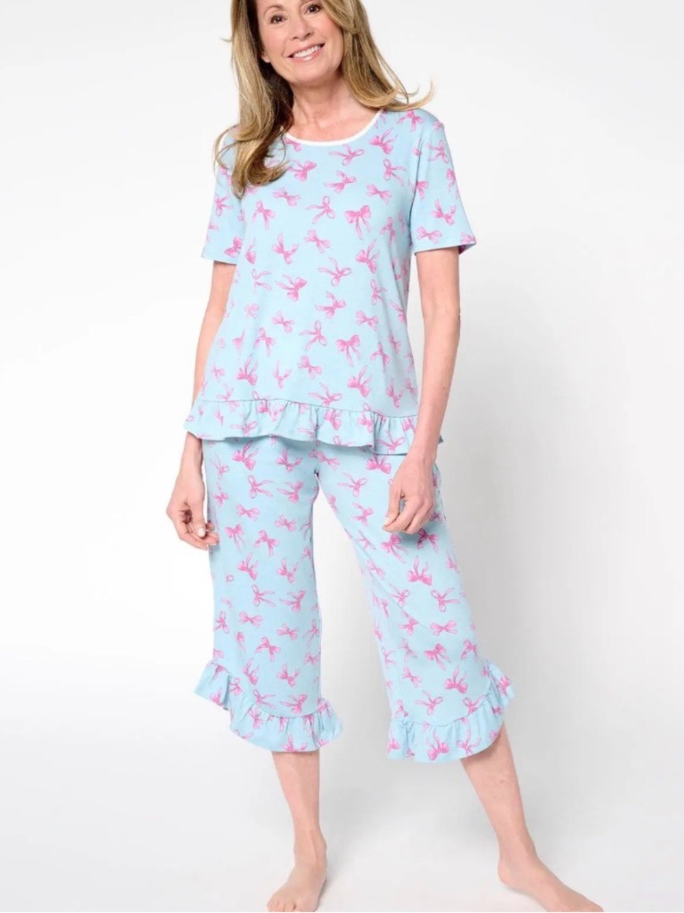Cuddl Duds Classic Jersey Ruffle Capri Pajama Set Blue 1X NWOT